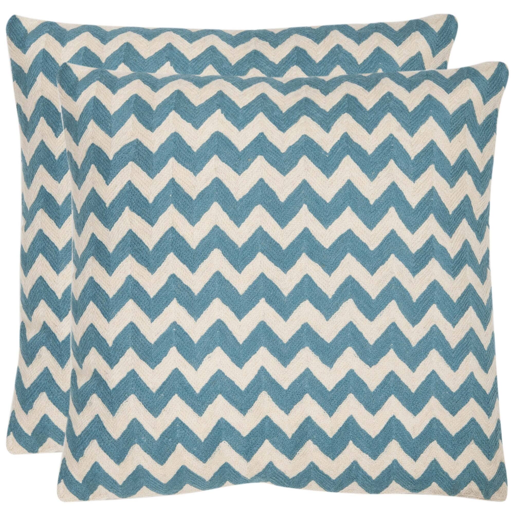SAFAVIEH ZigZag 22inch Embroidered Blue Decorative Pillows (Set of 2