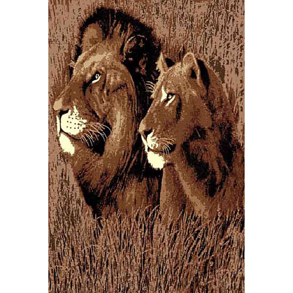 DonniAnn African Adventure Lion & Lioness Black Area Rug (5'x7') - 5' x 7'