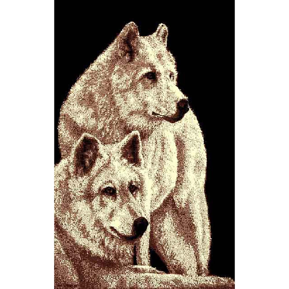 African Adventure Two Wolves Area Rug (5'x7') - 5' x 7'