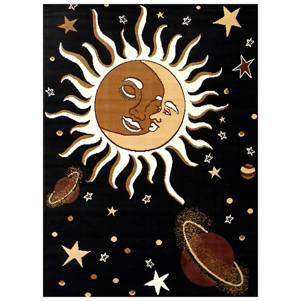 African Advanture Black Sun/ Moon Rug (5'x7') - 5'x7'
