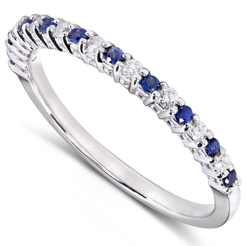 Annello 14k White Gold 1/10ct TDW Blue Sapphire and Diamond Band (H-I, I1-I2)