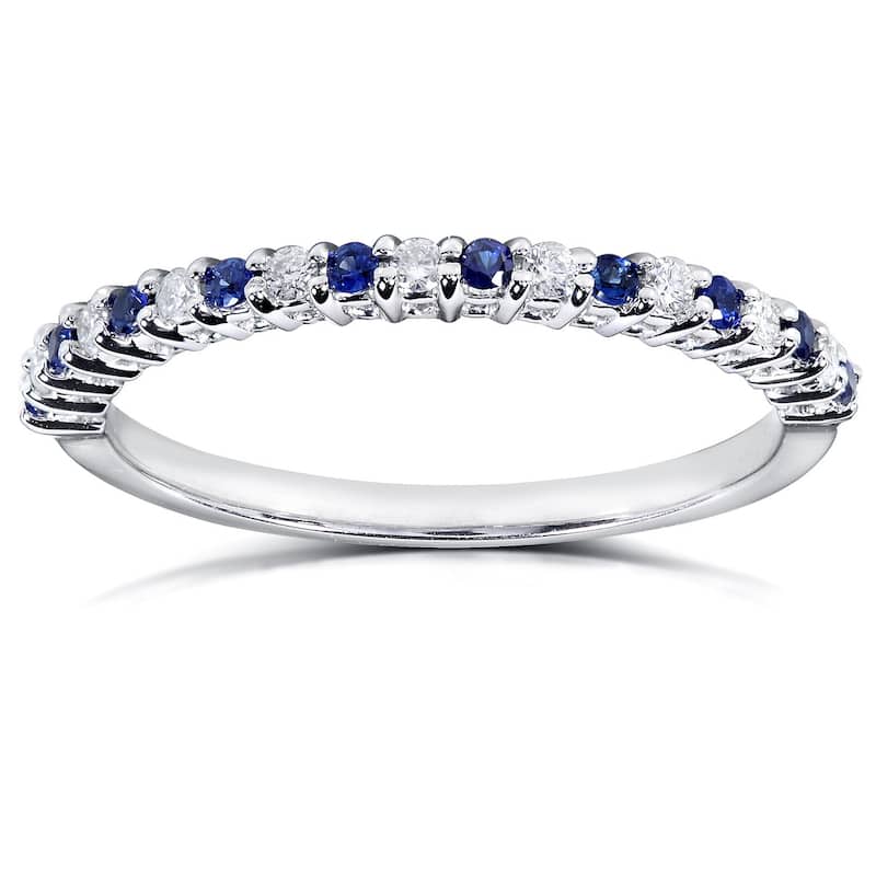Annello 14k White Gold 1/10ct TDW Blue Sapphire and Diamond Band (H-I, I1-I2) - 4