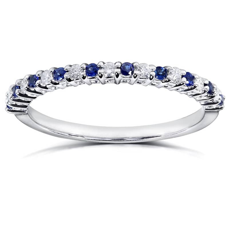 Kobelli 0.25 Carat Natural Diamond & Sapphire Solid 14k White Gold Alternating Ridged Half Eternity Stacking Ring - 8