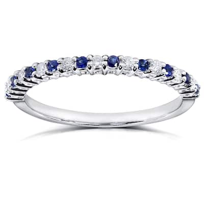Kobelli 0.25 Carat Natural Diamond & Sapphire Solid 14k White Gold Alternating Ridged Half Eternity Stacking Ring