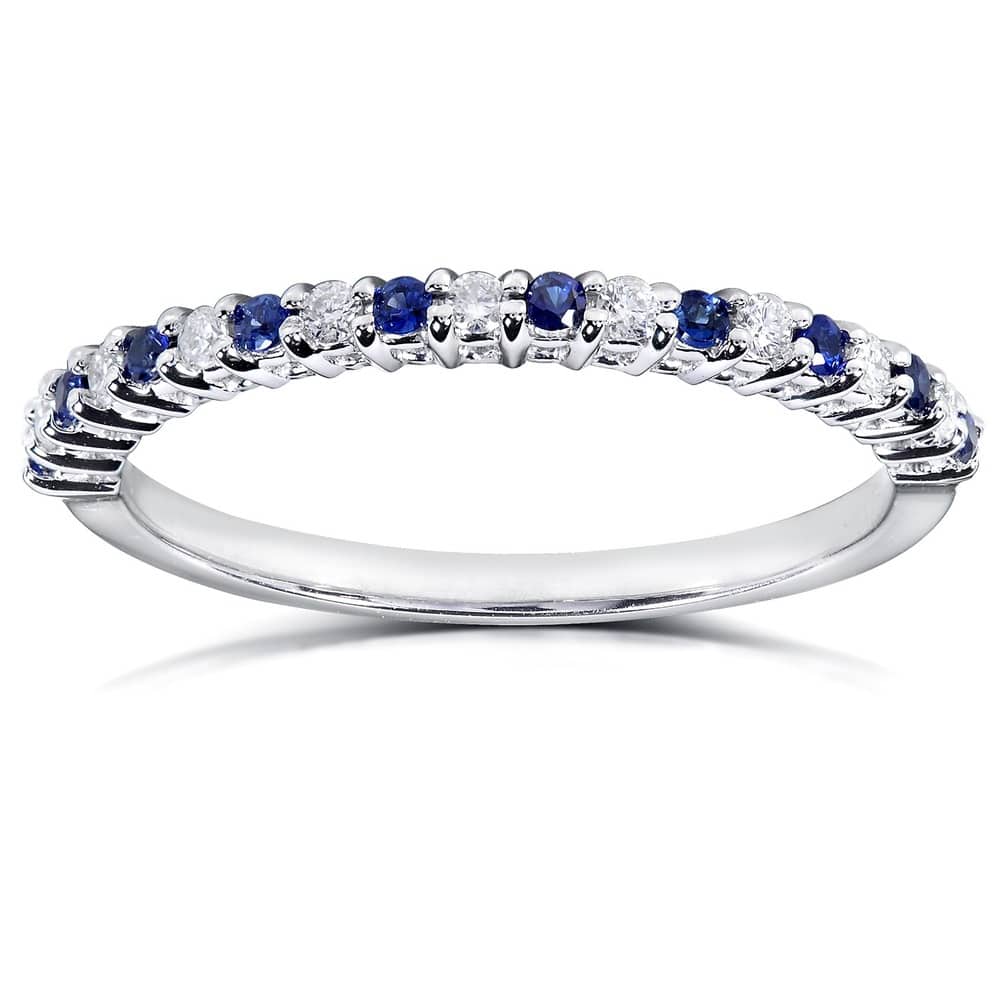Kobelli 0.25 Carat Natural Diamond & Sapphire Solid 14k White Gold Alternating Ridged Half Eternity Stacking Ring