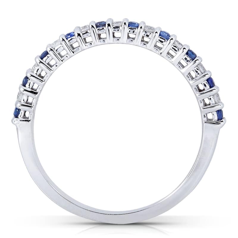 Annello 14k White Gold 1/10ct TDW Blue Sapphire and Diamond Band (H-I, I1-I2)