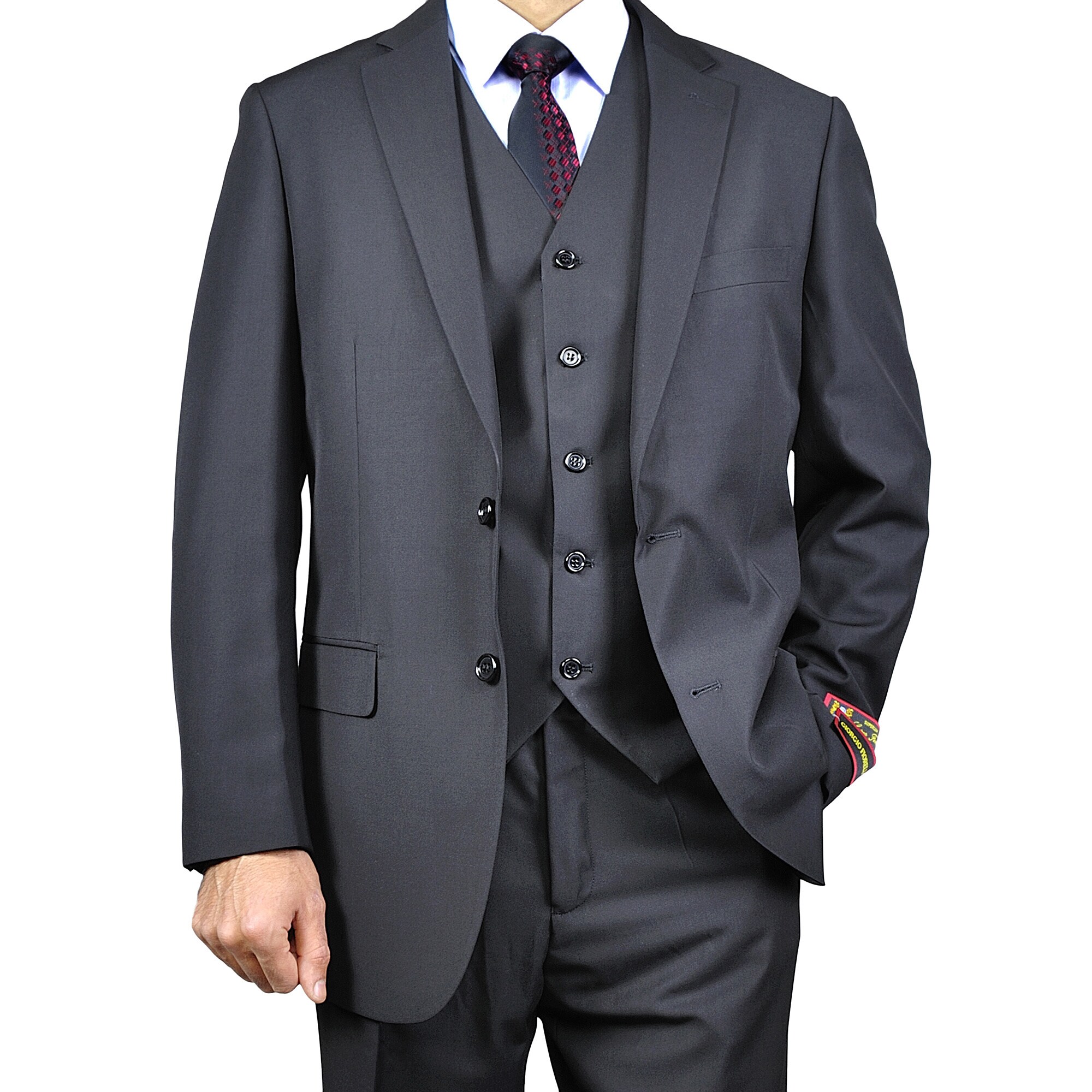 Men's Black Vested Suit - Overstock Shopping - Big Discounts on Suits