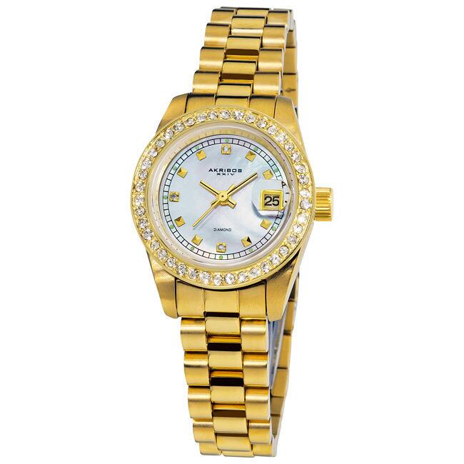 Akribos XXIV Women's Diamond Quartz Gold-Tone Bracelet Watch