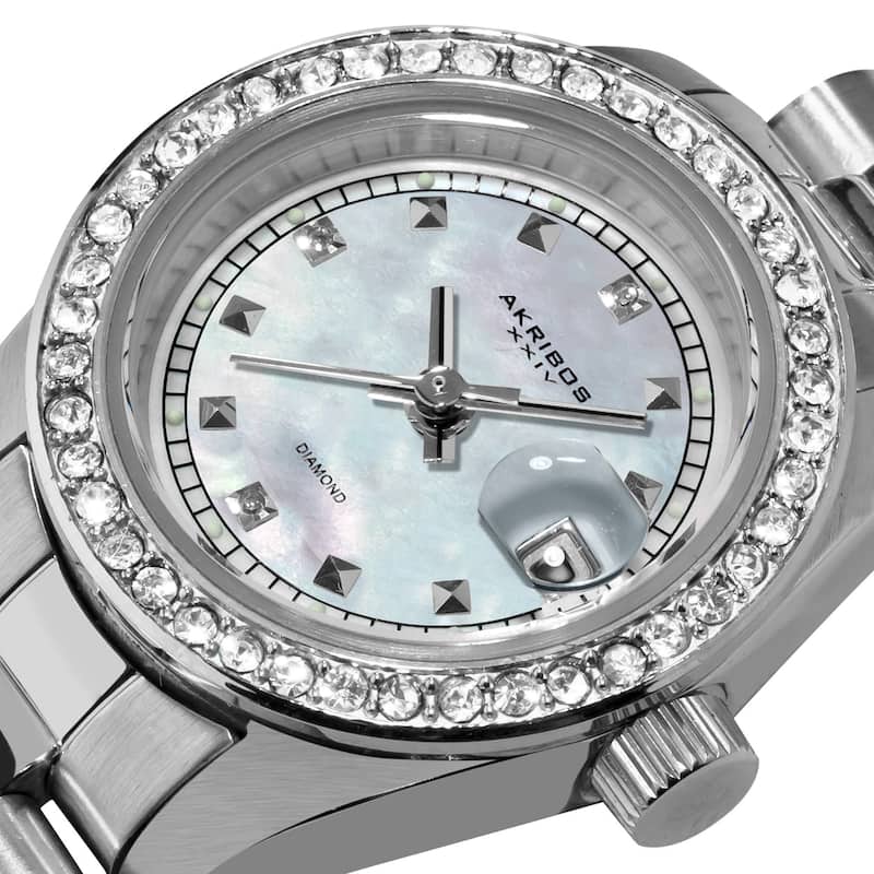 Akribos XXIV Women's Diamond Quartz Water-Resistant Silver-Tone Bracelet Watch