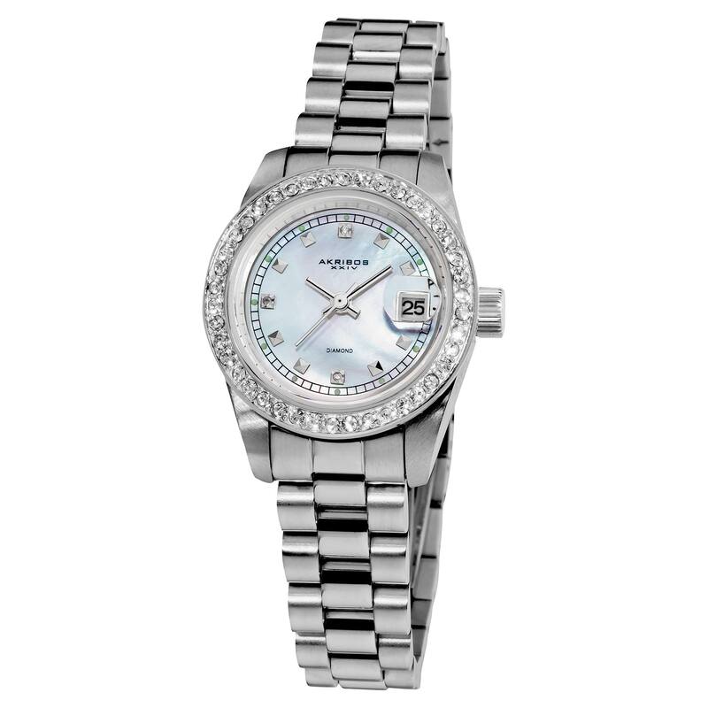 Akribos XXIV Women's Diamond Quartz Water-Resistant Silver-Tone Bracelet Watch