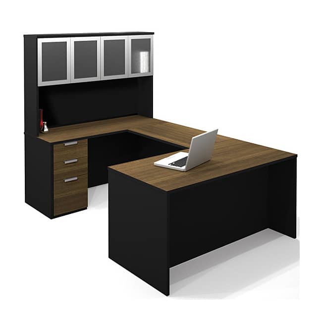 Bestar Pro-Concept U-Shaped Workstation Desk with High Hutch