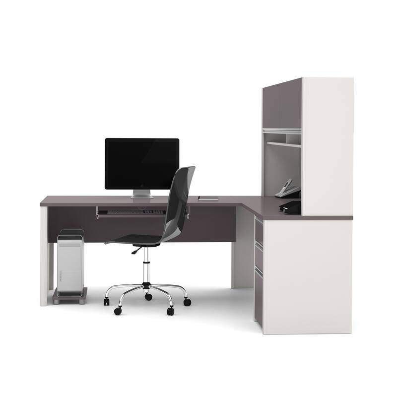 Bestar Connexion 72W L-Shaped Desk with Hutch and Pedestal