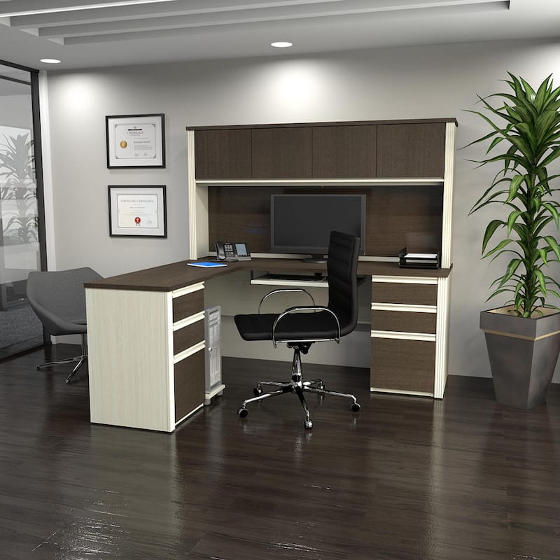 Bestar Prestige Plus L-shaped Desk with Hutch