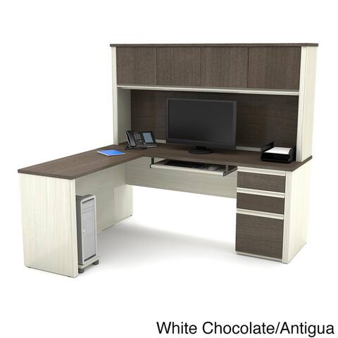 Bestar Prestige Plus L-shaped Workstation Desk with Hutch
