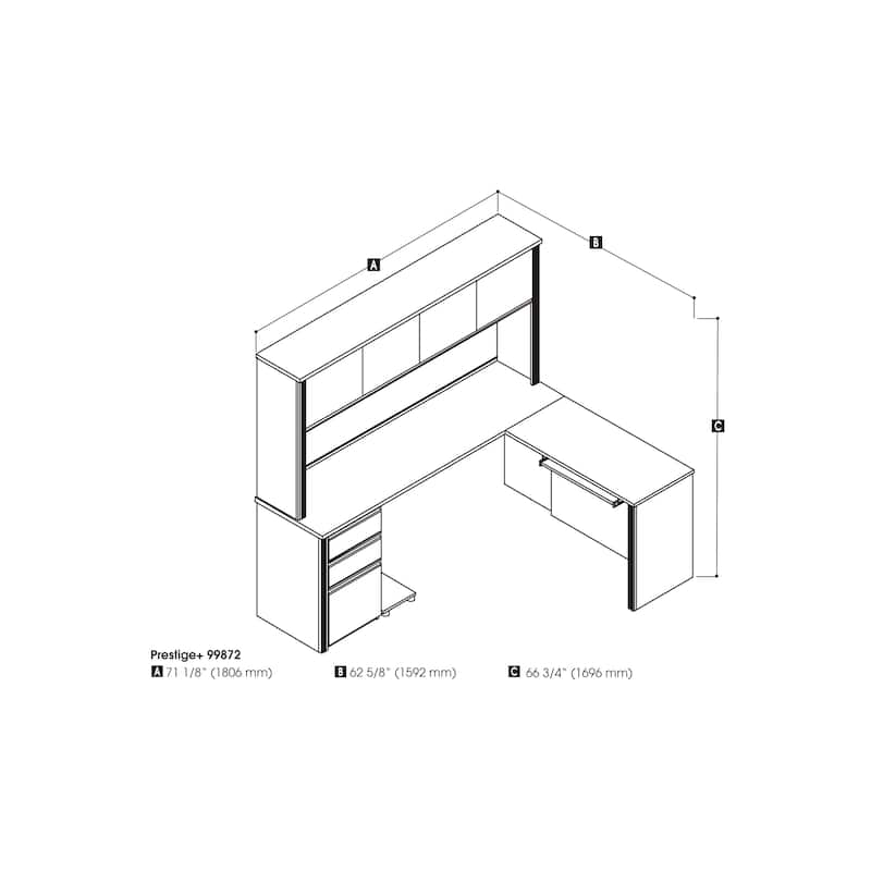 Bestar Prestige Plus L-shaped Workstation Desk with Hutch