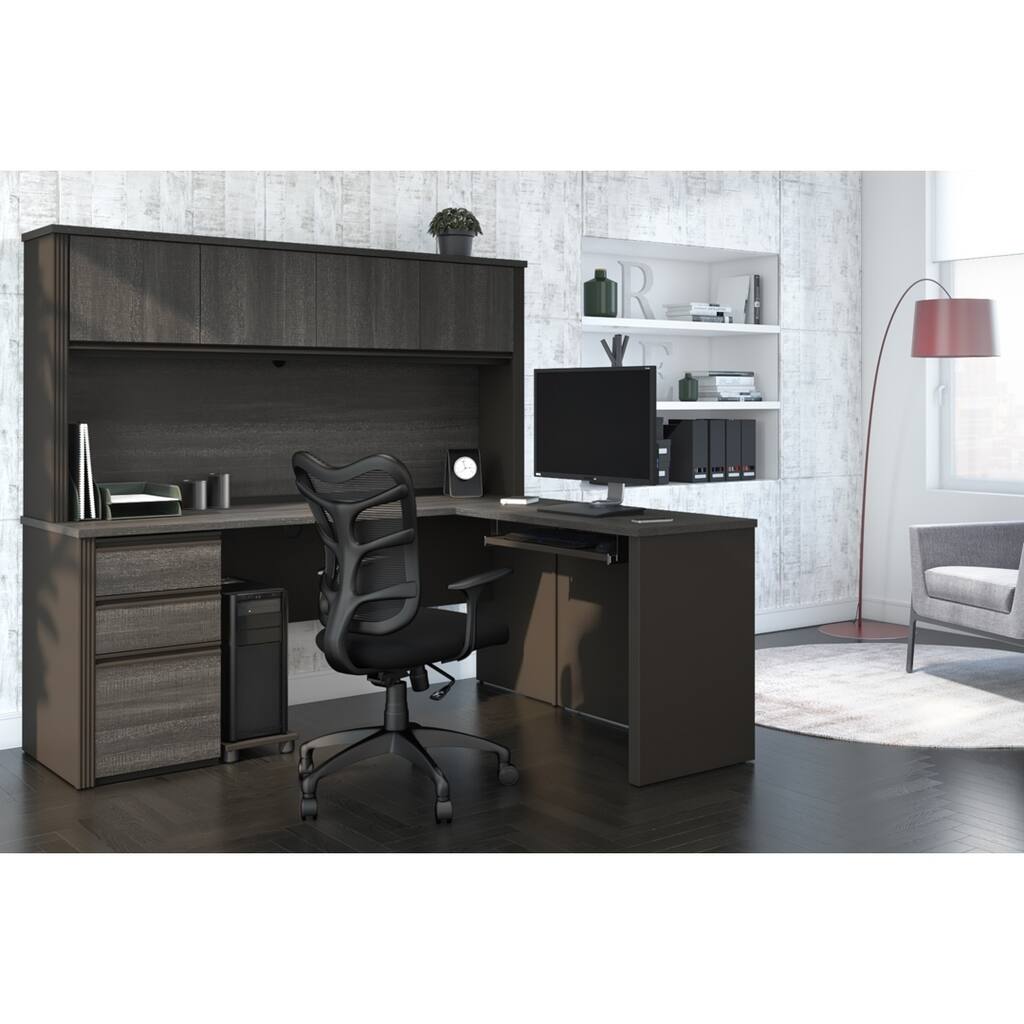Bestar Prestige Plus L-shaped Workstation Desk with Hutch
