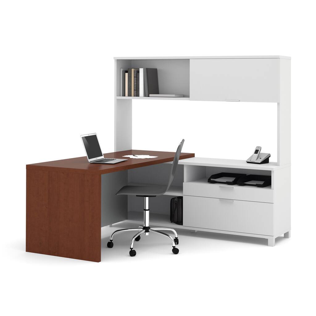 Bestar Pro-Linea L-shaped Desk with Hutch