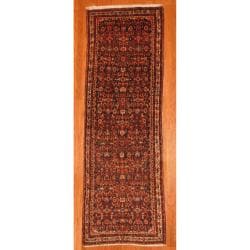 Persian Hand knotted Hamadan Black/Ivory Wool Rug (3'7 x 10') (Iran) Runner Rugs