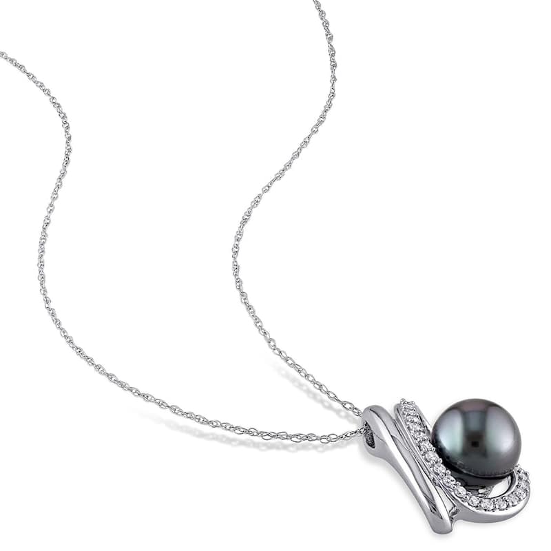 Miadora 10k White Gold 1/4ct TDW Black Tahitian Pearl Necklace (H-I, I2-I3)