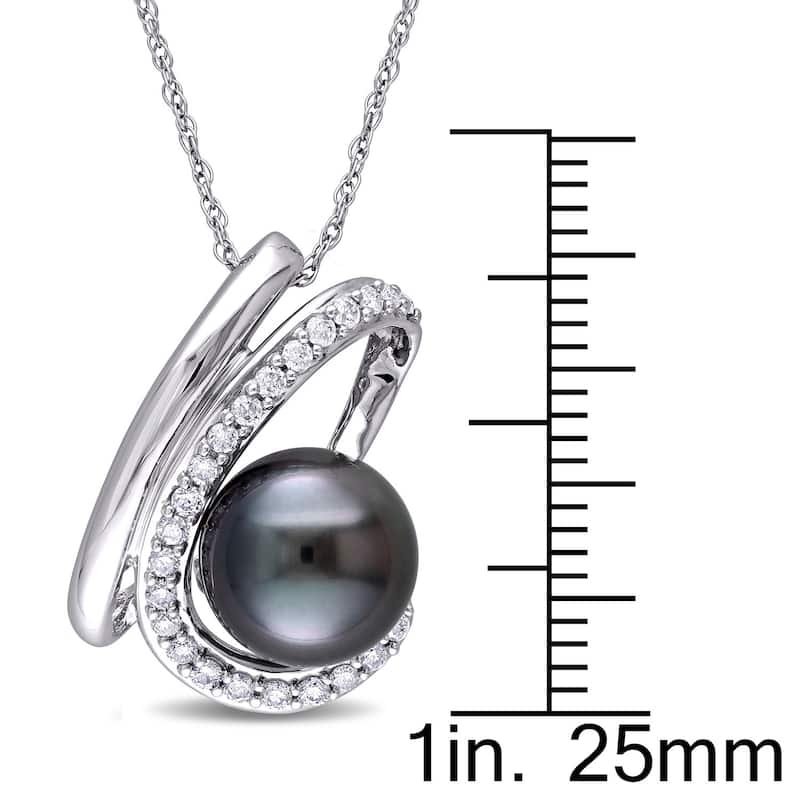Miadora 10k White Gold 1/4ct TDW Black Tahitian Pearl Necklace (H-I, I2-I3)