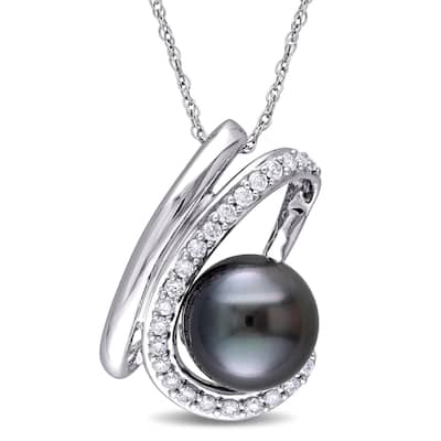 Miadora 10k White Gold 1/4ct TDW Black Tahitian Pearl Necklace (H-I, I2-I3)