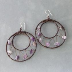 Sterling Silver Amethyst Mesh Hoop Earrings (Thailand) Earrings