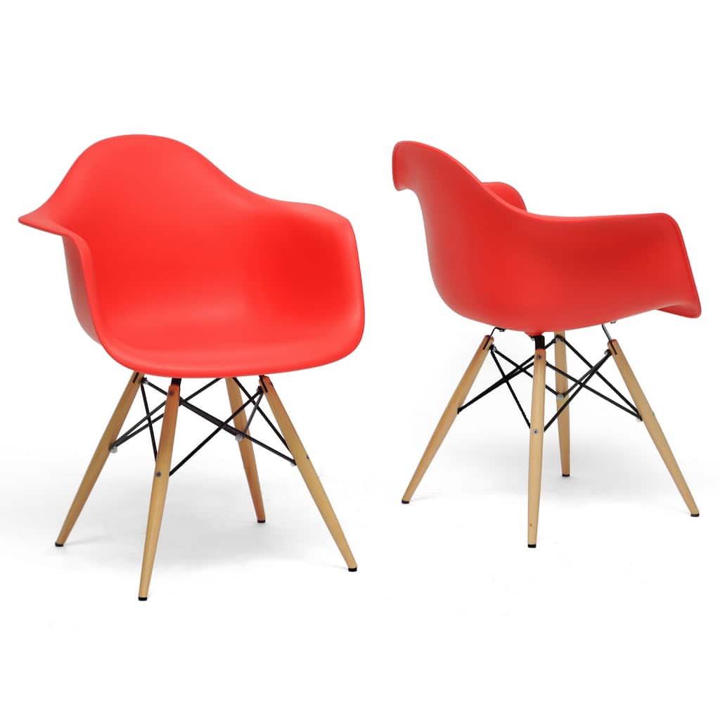 Pascal Red Plastic Mid-Century Modern Shell Chairs (Set of 2)