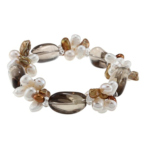 Valenza Smokey Quartz and Multi colored FW Pearl Bracelet (5 7 mm) Gemstone Bracelets