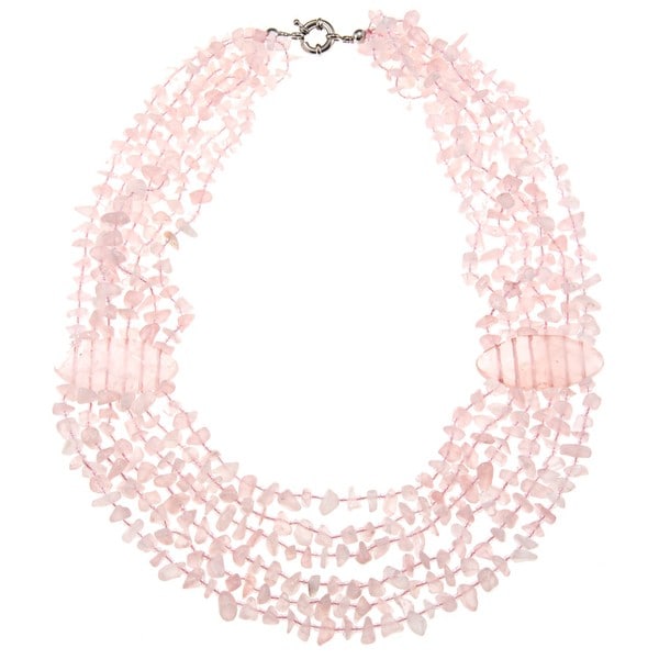 Valenza Brass Rose Quartz Chip 6 strand Necklace  