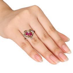 Miadora Two-tone Silver Created Ruby and Diamond Accent Ring (1 1/5ct TGW) - Pink