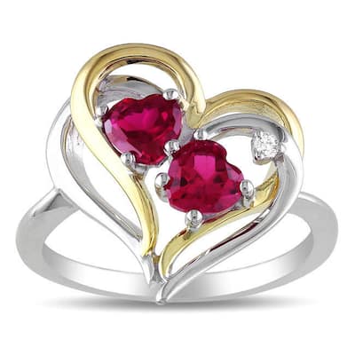 Miadora Two-tone Silver Created Ruby and Diamond Accent Ring (1 1/5ct TGW) - Pink
