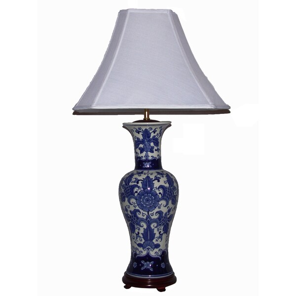 Crown Lighting Blue and White Tall Mum Floral Table Lamp