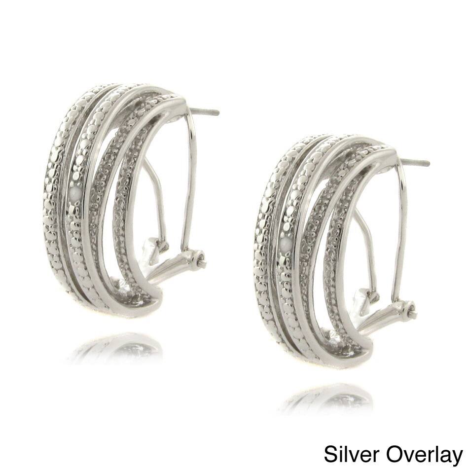 Finesque Gold or Silverplated Diamond Accent Semi-hoop Earrings