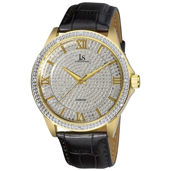 Joshua & Sons Men's Diamond Quartz Leather Strap Watch Joshua & Sons Men's Joshua & Sons Watches