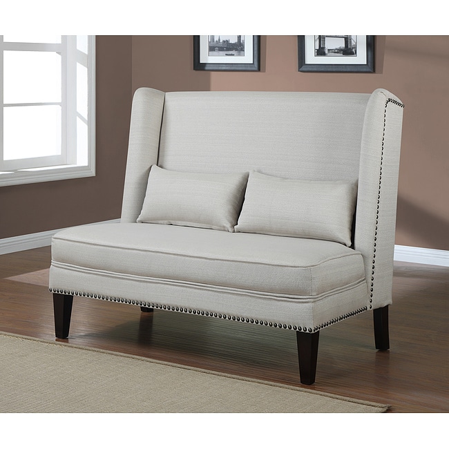 Wing Back Off White Natural Linen Loveseat