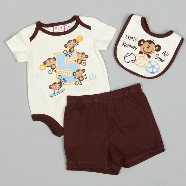 Baby Togs Newborn Boy's Creeper Monkey Shorts and All Star Bib Set Baby Togs Girls' Sets