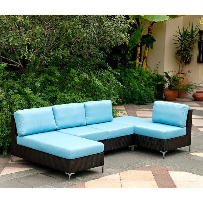 Handy Living Napa Springs Ocean Blue 4 Piece Indoor/Outdoor Wicker Sectional Set