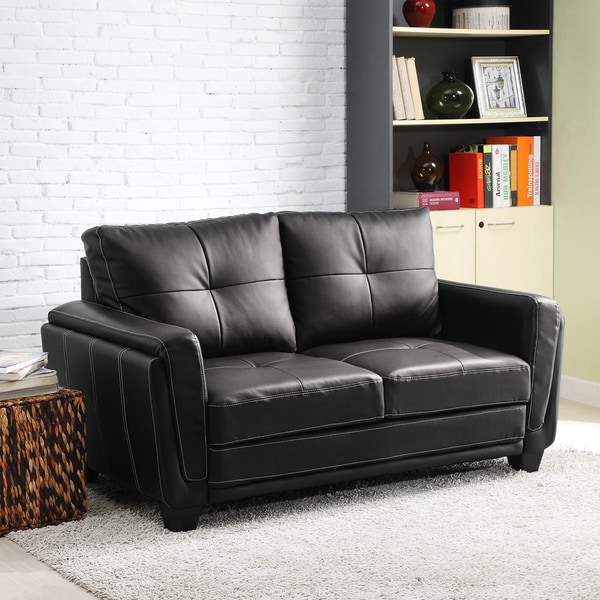 Leah Black Faux Leather Low Profile Loveseat - Overstock Shopping ...