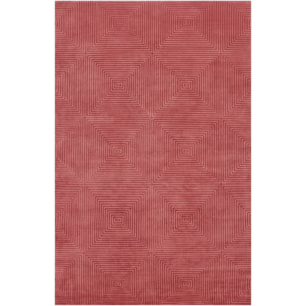 Hand-Knotted Serres Raspberry Geometric Wool Area Rug - 9' x 13'