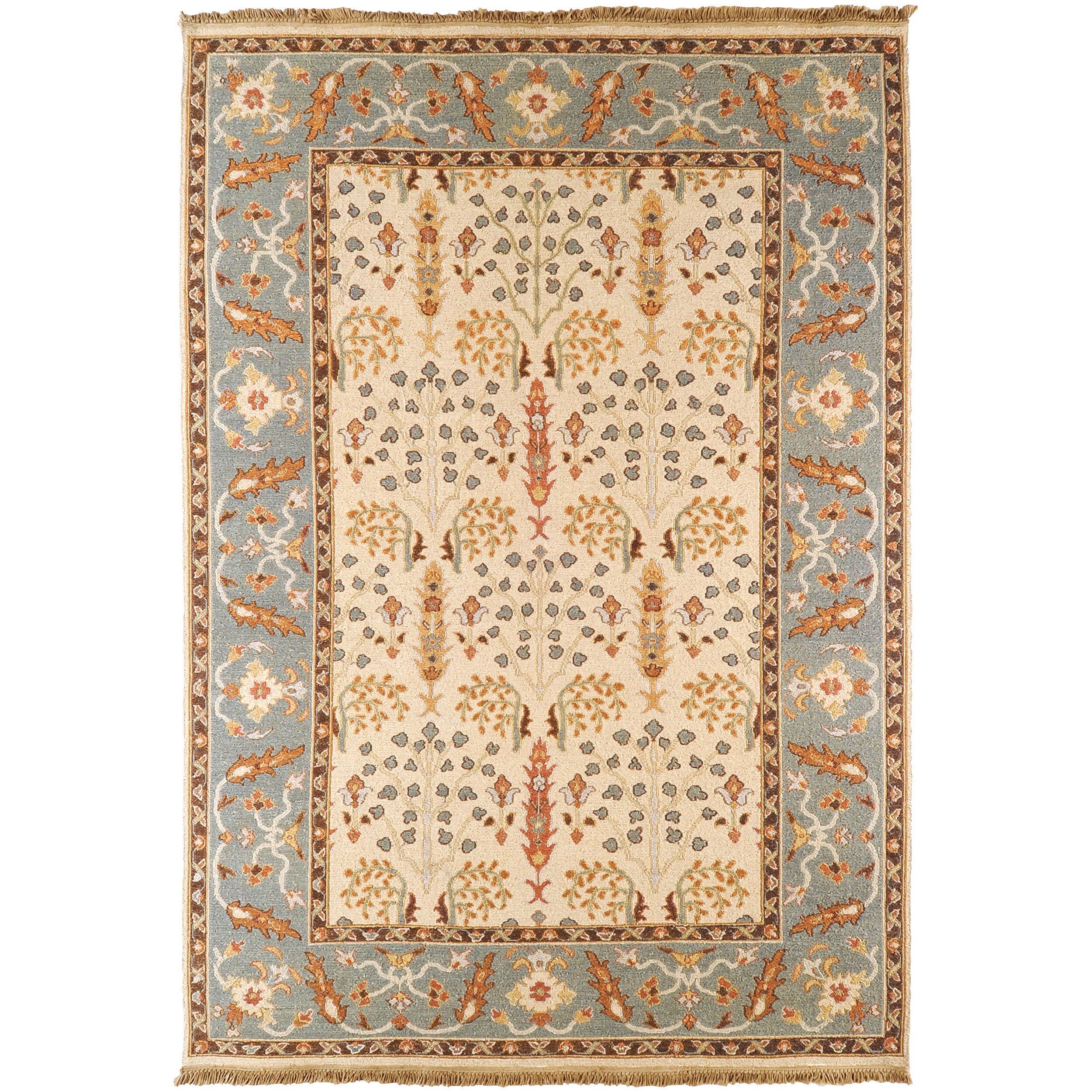 Hand knotted Buckhaven Beige/multi colored Traditional Border New Zealand Wool Rug (8 X 10)