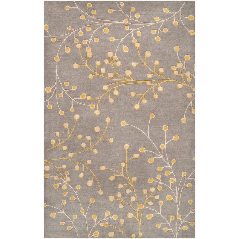Sakura Handmade Transitional Floral Wool Area Rug - 8' x 11'/Surplus - Mustard - Runner/Rectangle