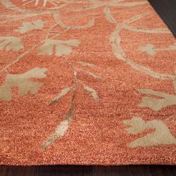 Hand Knotted Renfrew Red/Tan Transitional Floral Semi Worsted New Zealand Wool Rug (5' X 8') Surya 5x8   6x9 Rugs