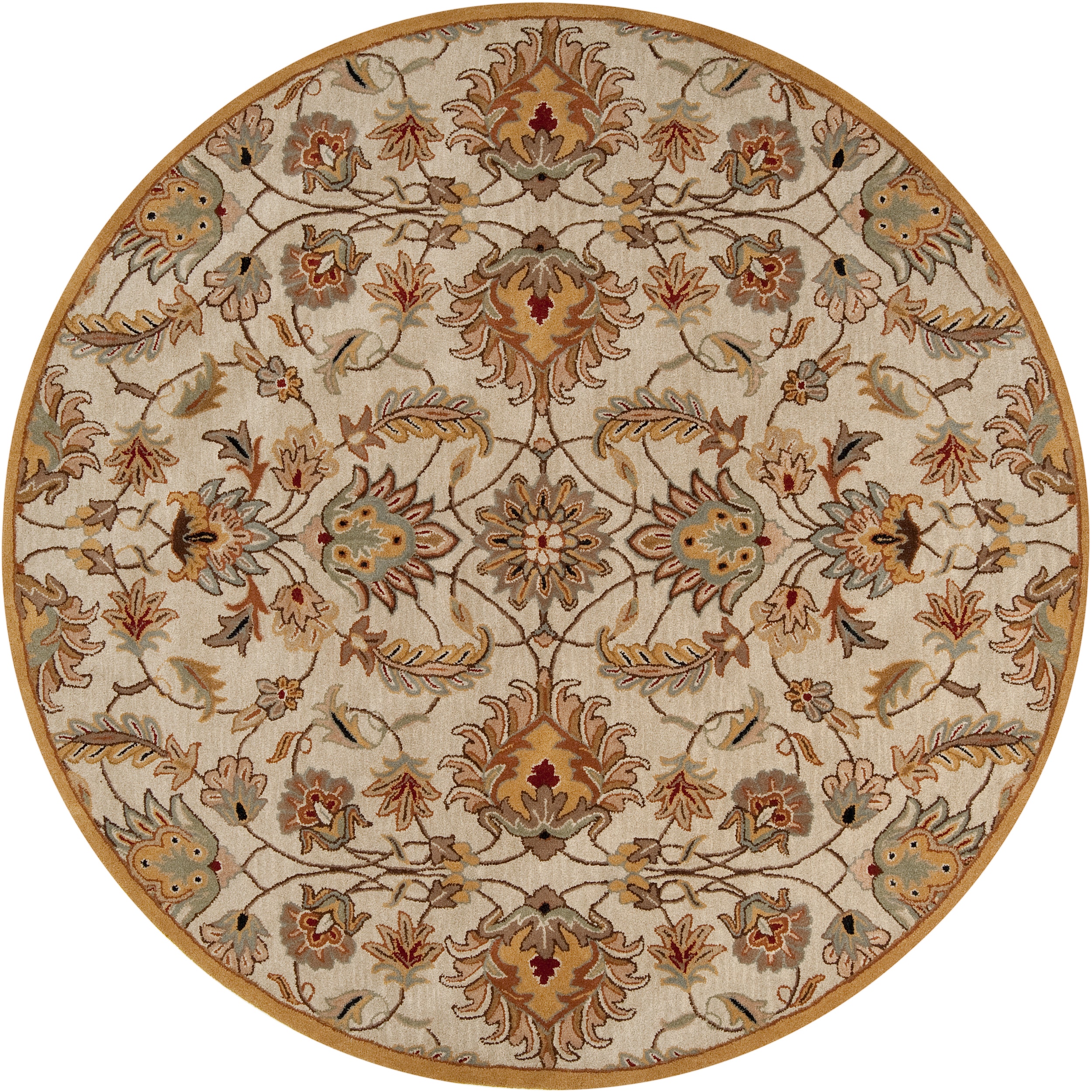 Hand tufted Wadi Gold/multi colored Traditional Floral Wool Rug (8 Round)