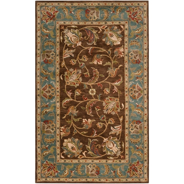 Hand-Tufted Bray Brown/Blue Traditional Border Wool Area Rug - 5' x 7'9