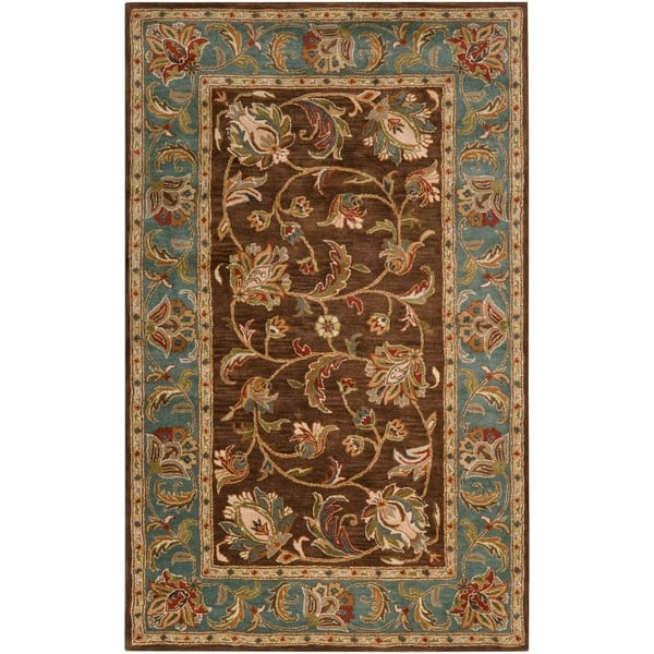 Hand Tufted Bray Brown Blue Traditional Border Wool Area Rug 5 X 7 9 Overstock 6450171
