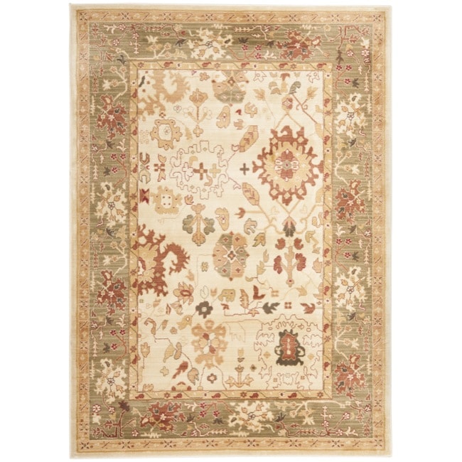 Oushak Cream/green Power loomed Polypropylene Rug (4 X 57)