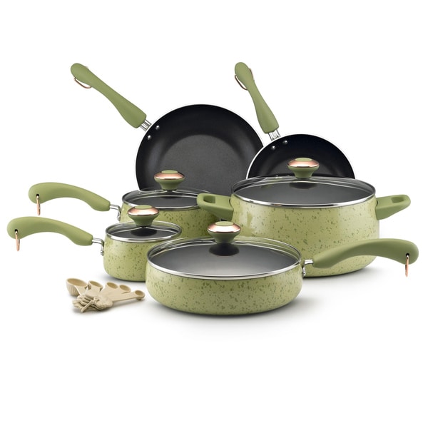 Paula Deen Collection Porcelain Nonstick 15 piece Set, Green Speckle