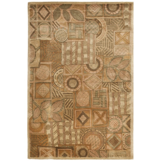 Handmade Plaid Beige Wool Rug (8 X 11)