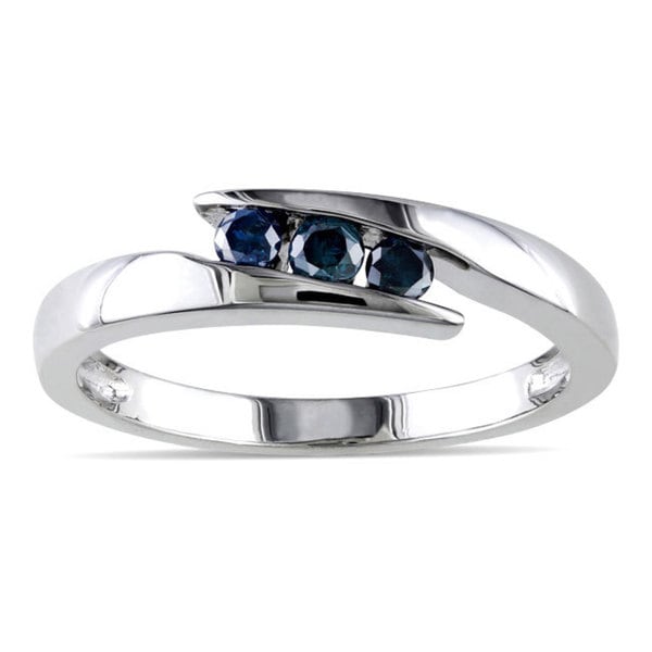 Miadora Sterling Silver 1/5ct TDW Blue Round-cut Diamond Ring