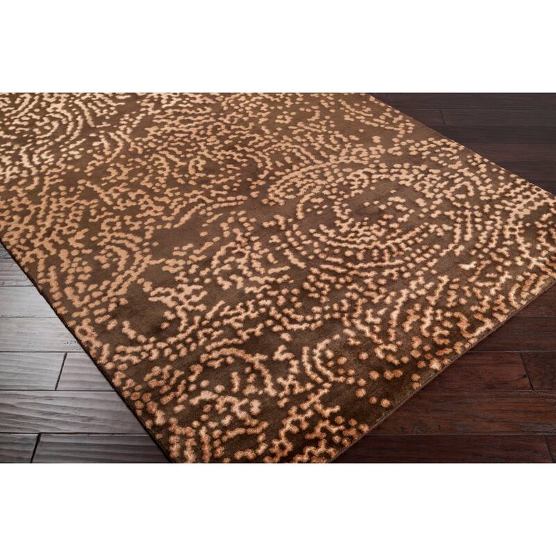 Hand-knotted Contemporary Brown/Tan Kipengre Semi-Worsted New Zealand Wool Abstract Area Rug - 5' x 8' - 5' x 8'